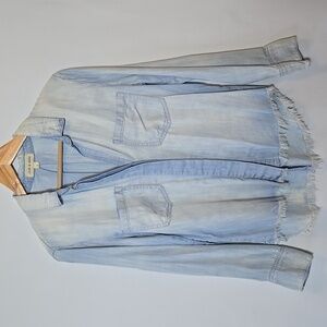 Cloth & Stone Chambray Top Button Down Shirt Sz S Cowgirl Country Western Fringe